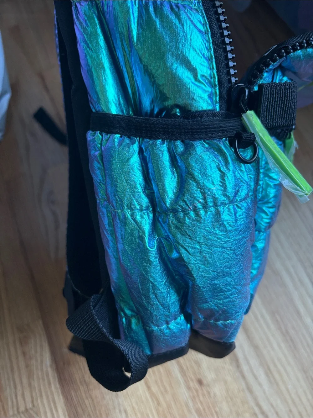 Justice Iridescent Teal Backpack with Lime Accents Super Puffer